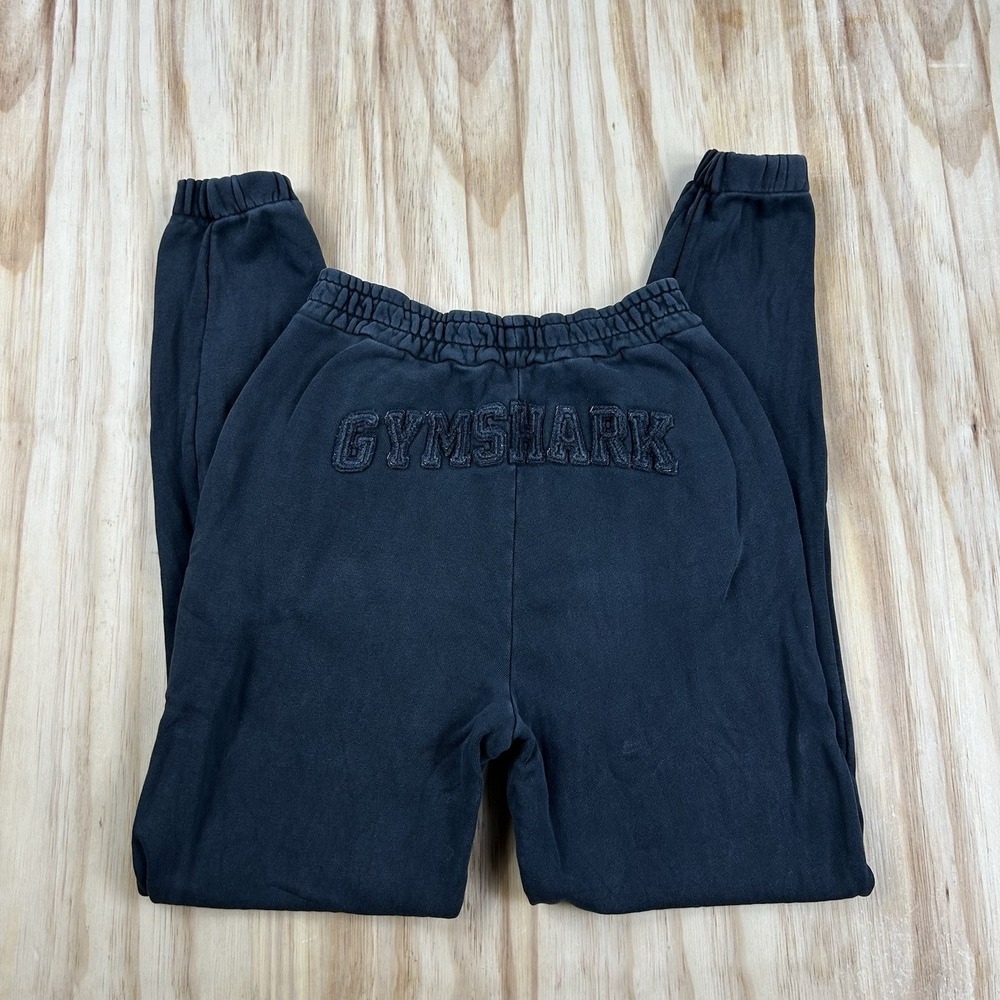 Gymshark Womens XS Black Cotton Sweatpants Joggers Elastic Waist Embroidered